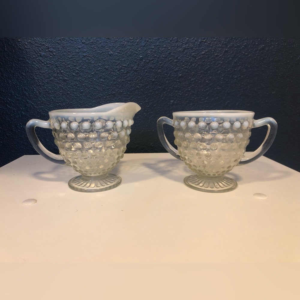 VINTAGE Opalescent Fenton Hobnail Cream and Sugar holders